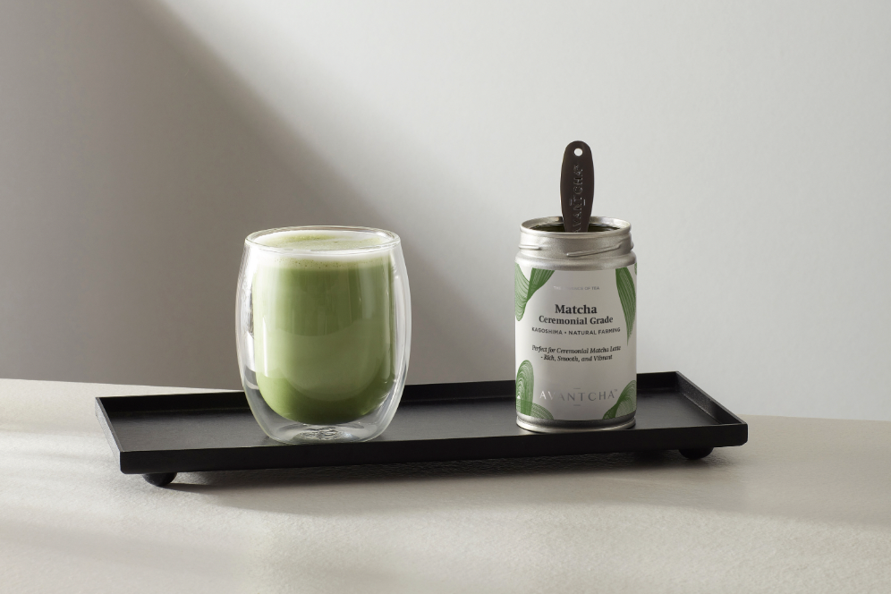 AVANTCHA Matcha Ceremonial Grade Kagoshima Natural Farming 80g in Iced Matcha Latte